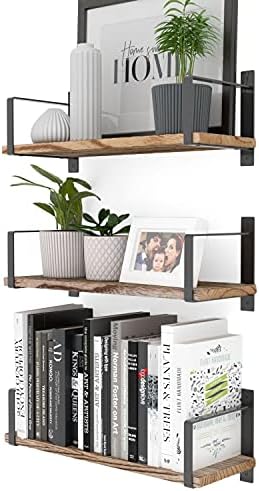 Wallniture Toledo Floating Shelves Set of 3 Burned Finish Rustic Wood