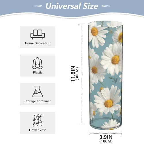 White Daisies with Yellow Centers Plastic Cylinder Vase 118 Inch Tall