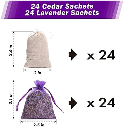 Pack of 48 Cedar Chips and Lavender Sachets for Home Fragrance