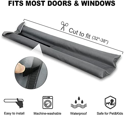 WEXHUG Waterproof Twin Door Draft Stopper Adjustable 30 to 36 Gray