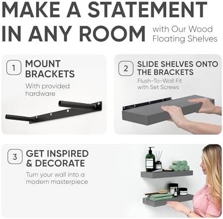 Homeforia Gray Floating Bathroom Shelves Set of 2