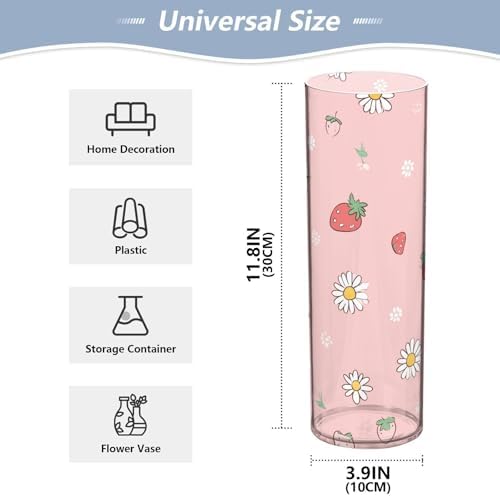 White Daisies and Strawberry Plastic Cylinder Vase 118 Inch Tall