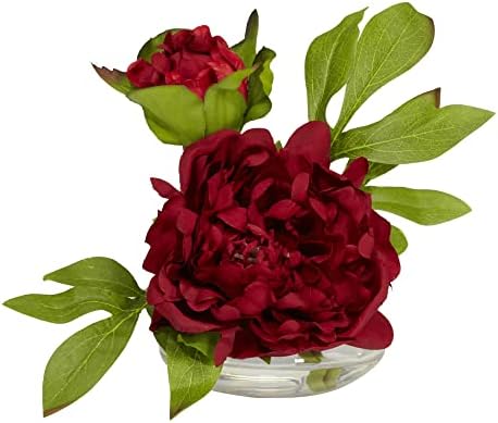 Nearly Natural Peony with Glass Vase Set of 3
