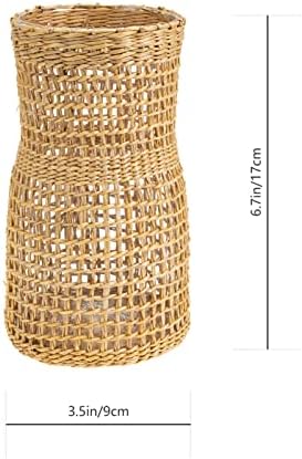 PRETYZOOM Rattan Woven Glass Flower Vase for Home Decor
