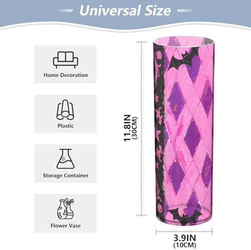 Gothic Pink Grid Plastic Flower Vase for Home Decor
