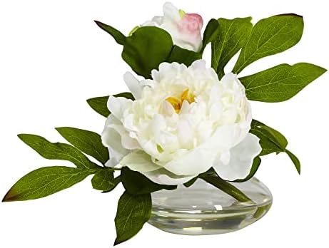 Nearly Natural Peony with Glass Vase Set of 3