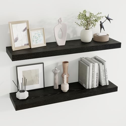36 Inch Floating Shelves Set of 2 with Invisible Brackets Black