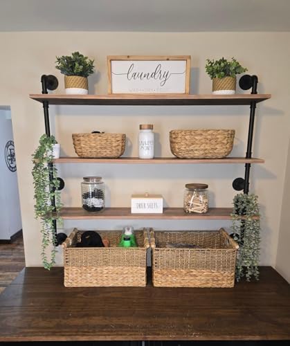 Industrial Pipe Floating Shelf 48 Inch Rustic Wood