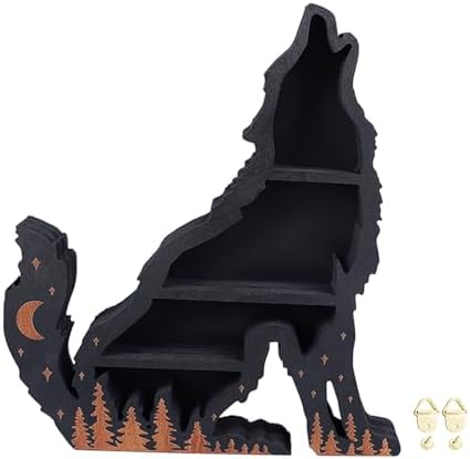 Pssopp Wolf Wooden Crystal Display Shelf