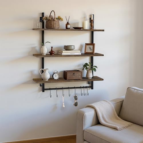 Industrial Pipe 3-Tier Wall Shelves with Towel Bar