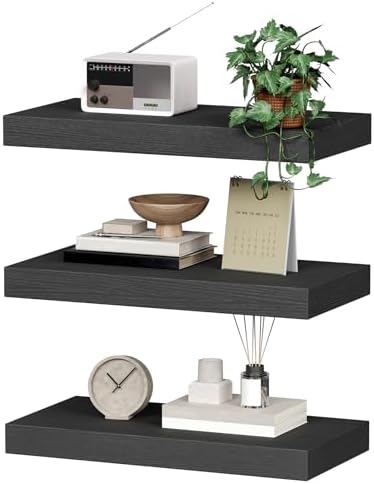 Floating Shelves for Wall 3-Piece Set with Invisible Brackets Black
