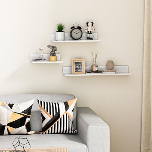 White Floating Wall Shelves Set of 2 157 Inch Metal