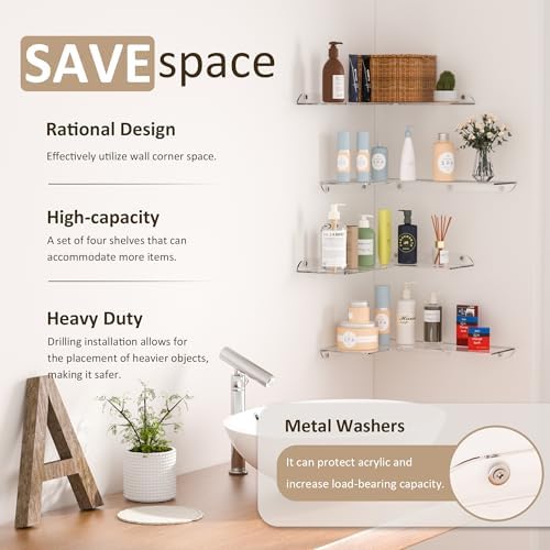 114x16 Inch Acrylic Corner Floating Shelf Set of 4