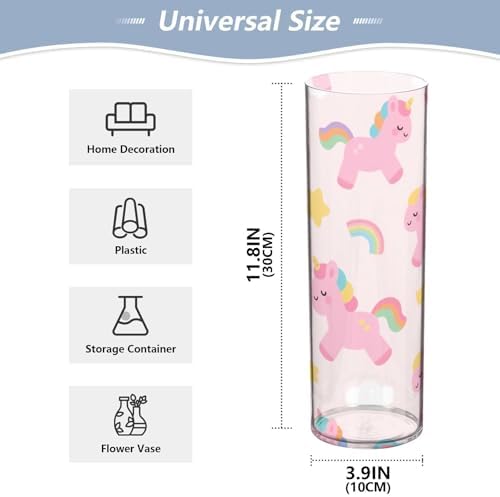 Cute Cartoon Pink Rainbow Unicorn Plastic Cylinder Vase