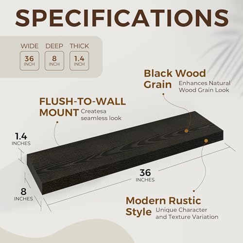 36 Inch Floating Shelves Set of 2 with Invisible Brackets Black