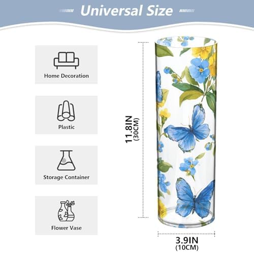 Yellow Blue Flower Pattern Clear Plastic Cylinder Vase 118 Inch Tall