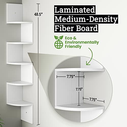 Greenco 5 Tier Corner Floating Shelf with Rustic Walnut Finish