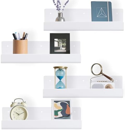 4PCS White Floating Shelves for Wall Decor