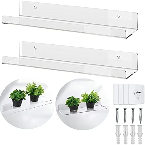 WANLIAN 2 Pack 12 Inch Clear Floating Shelf