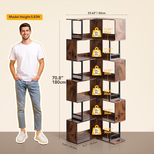 7 Tier Corner Bookshelf - Brown Industrial Style