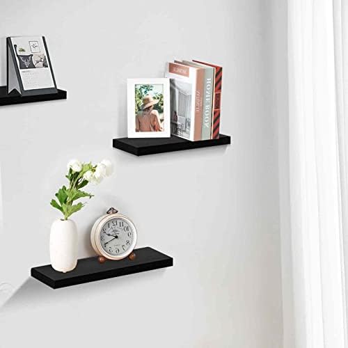 Solid Wood Floating Shelves Set of 3 Black