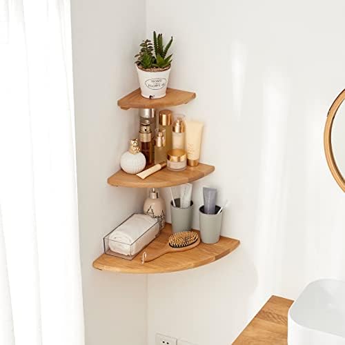 Natural Wood Corner Shelf 14 Inches Floating Display