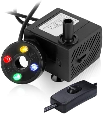 Mini Fountain Pump with LED Lights and Switch
