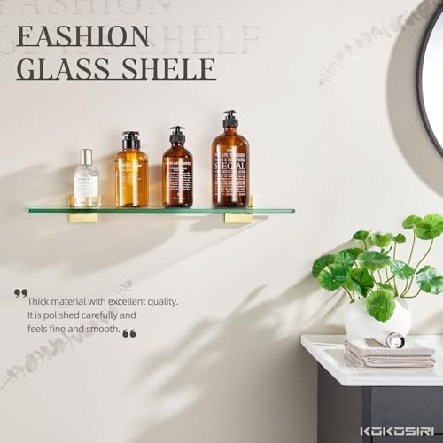 KOKOSIRI Floating Glass Shelf with Brushed Gold Design