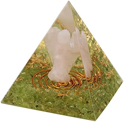 Rockcloud Guardian Angel Orgone Pyramid with Peridot Healing Crystal
