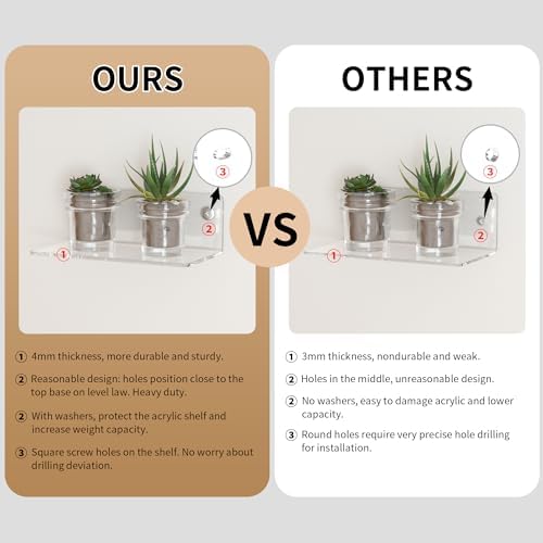8 Inch Clear Acrylic Floating Wall Shelf 2 Pack Space Saving Organizer