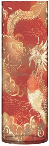SyXIOP Chinese Phoenix Auspicious Clouds Red Gold Plastic Flower Vase