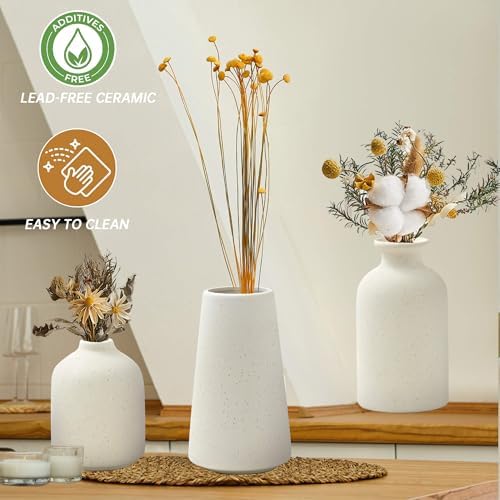 Beige Ceramic Vases Set of 3 for Pampas Grass and Dried Flowers