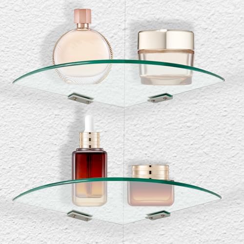 2-Pack Glass Corner Shower Shelves with Aluminum Brackets