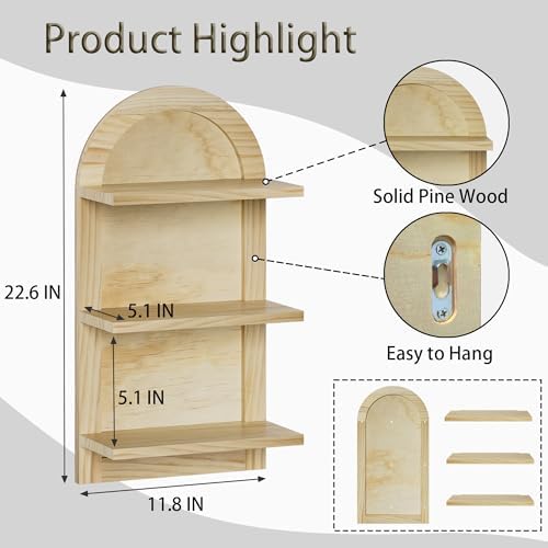 3 Tier Floating Wall Shelves Natural Wood Modern Design