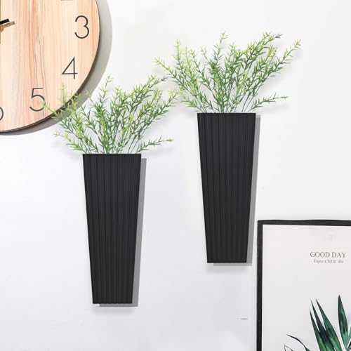 2Pack Black Wood Wall Planter for Dried Flowers and Plants