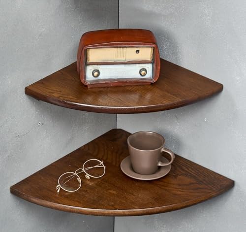 Set of 2 Floating Corner Shelves in Solid Oak Wood