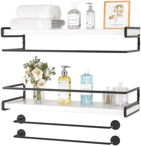 CeleVista Floating Shelves 4 Pack Bathroom Shelf with Towel Bar