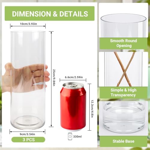 Suream Acrylic Hurricane Vases 3 Pack 98 Inch Tall Floating Candle Holder
