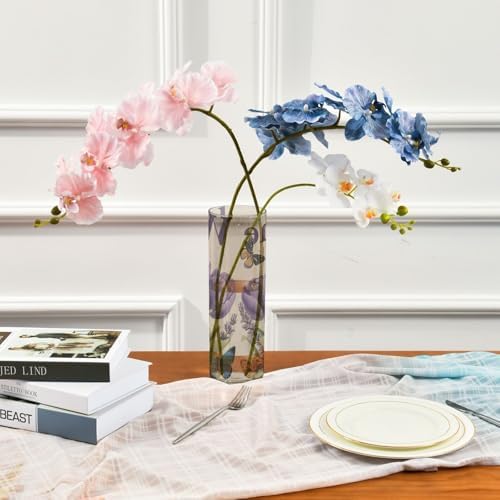 Welcome Purple Tulips Pattern Clear Plastic Cylinder Vase 118 Inch Tall