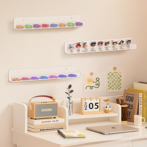 6 Pack Clear Acrylic Floating Shelves 12 Inch Wall Mounted Storage