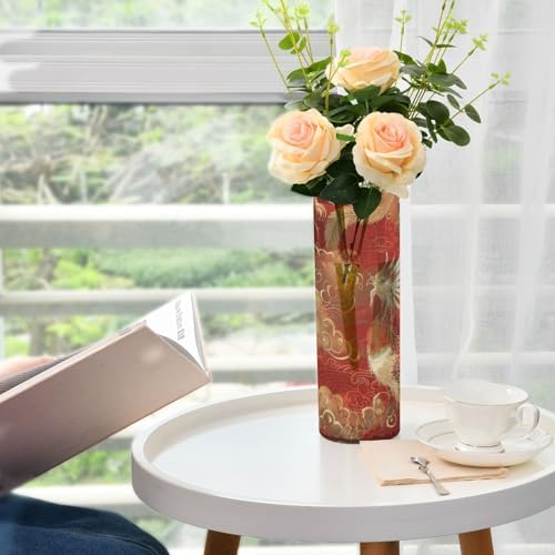 SyXIOP Chinese Phoenix Auspicious Clouds Red Gold Plastic Flower Vase