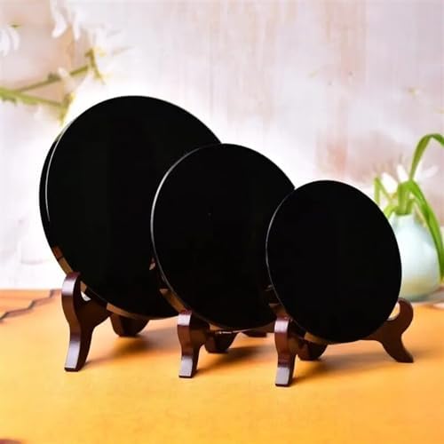 AtkitS Natural Black Obsidian Stone Scouring Mirror 18cm