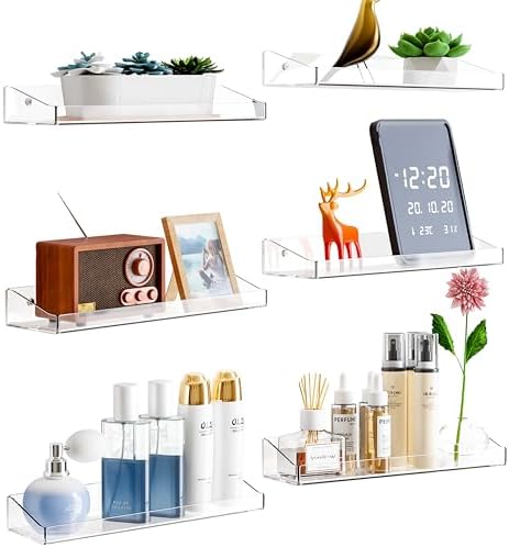 Kutesna 6 Pack Acrylic Floating Shelves for Wall