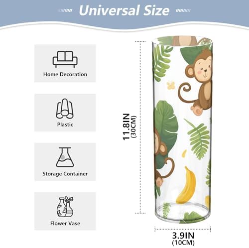 Monkeys and Bananas Tropical Leaves Clear Plastic Cylinder Vase 118 Inch Tall