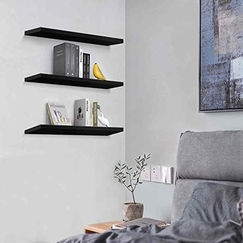 Solid Wood Floating Shelves Set of 3 Black