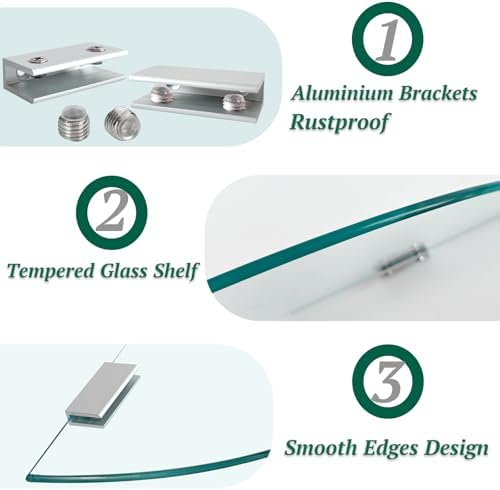 2-Pack Glass Corner Shower Shelves with Aluminum Brackets