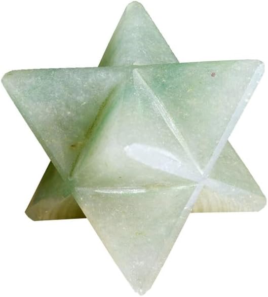 Natural Stone Light Green Aventurine Merkaba with Rose Desert Selenite and Velvet Pouch