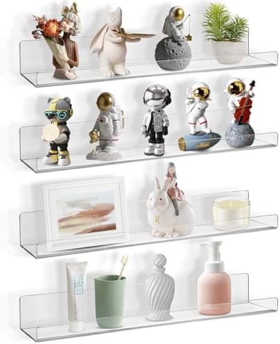 Boxalls Acrylic Floating Shelves - 4 Pack 15 Inch Wall Organizer
