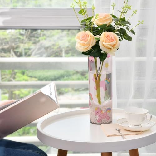 Cute Cartoon Pink Rainbow Unicorn Plastic Cylinder Vase