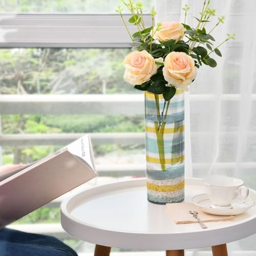 Gray Blue and Pale Yellow Stripe Plastic Flower Vase 118 x 39 Inch
